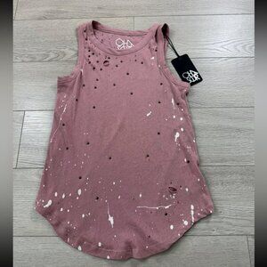 Chaser Pink Distressed Splatter Print Muscle Tank Sleeveless Top